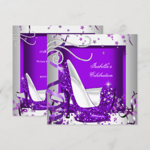 Invitación Tacones altos de purpura brillante para fiestas de