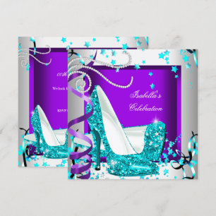 Invitación Tacones altos de purpurina azul teñida para fiesta