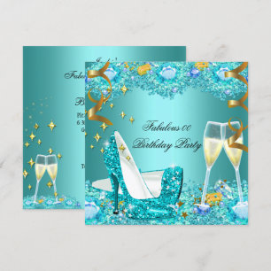 Invitación Tacones altos de purpurina azul turquesa fabulosos