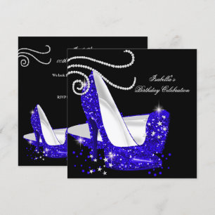 Invitación Tacones altos de purpurina azules Fiesta de cumple