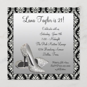 Invitación Tacones altos de purpurina Cumpleaños de Damasco N