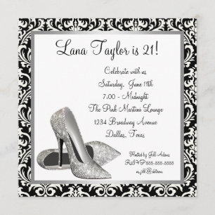 Invitación Tacones altos de purpurina Cumpleaños de Damasco N