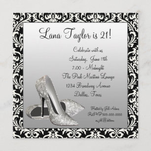 Invitación Tacones altos de purpurina Cumpleaños de Damasco N