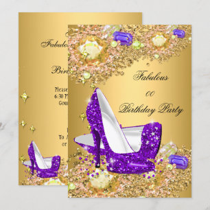 Invitación Tacones altos de purpurina dorada Fiesta fabulosa