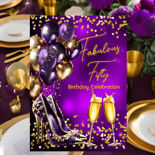 Invitación Tacones altos de purpurina dorada morada Fabulosos