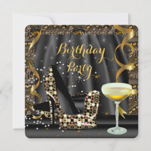 Invitación Tacones altos de purpurina dorados y negros para f