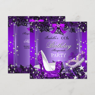 Invitación Tacones altos de purpurina morados para fiesta de 