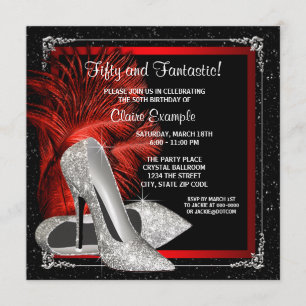 Invitación Tacones altos de purpurina negros rojos Cumpleaños