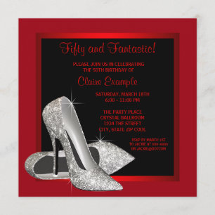 Invitación Tacones altos de purpurina negros rojos Cumpleaños
