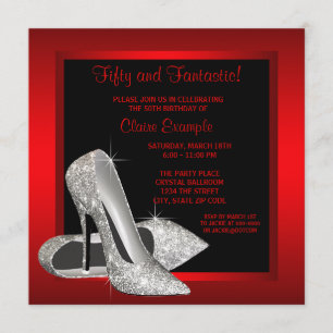 Invitación Tacones altos de purpurina negros rojos Cumpleaños