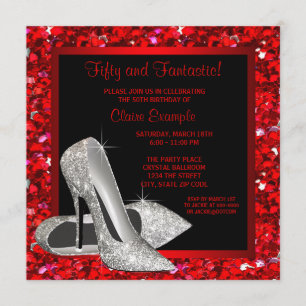 Invitación Tacones altos de purpurina negros rojos Cumpleaños