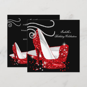 Invitación Tacones Altos de Purpurina Rojos Fiesta de Cumplea