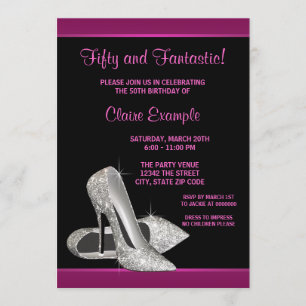 Invitación Tacones altos de purpurina rosa intenso Cumpleaños