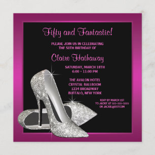 Invitación Tacones altos de purpurina rosa intenso para fiest