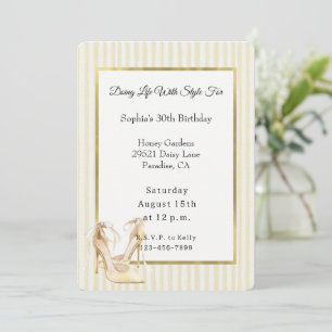 Invitación Tacones altos de rayas amarillas chic cumpleaños