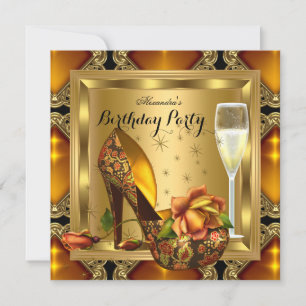 Invitación Tacones altos dorados champán ámbar Fiesta de cump