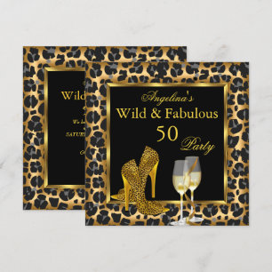 Invitación Tacones altos dorados con estampado de leopardo Sa