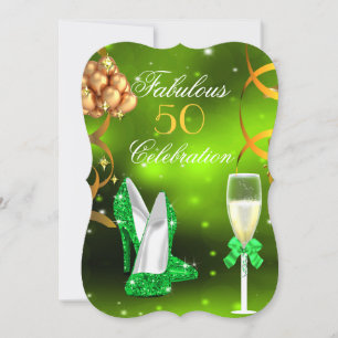 Invitación Tacones altos dorados de 50 verde lima fabulosos p