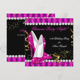 Invitación Tacones altos dorados rosa caliente brillo glamour