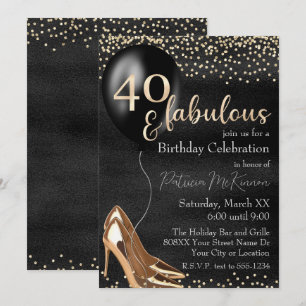 Invitación Tacones altos dorados y fabulosos en negro para lo