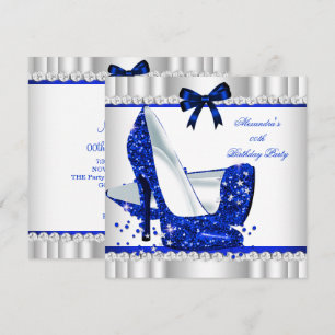 Invitación Tacones altos Elegante Brillo Azul Glamour Plata 3
