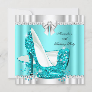 Invitación Tacones Altos Elegantes Brillantes Azul Turquesa G