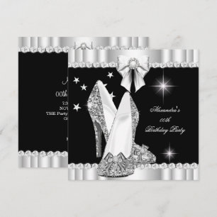 Invitación Tacones Altos Elegantes Brillantes Glamour Plata N
