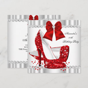 Invitación Tacones Altos Elegantes Brillantes Rojo Glamour Bl