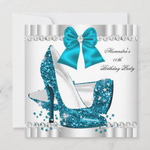 Invitación Tacones altos elegantes con brillo azul teal glamo