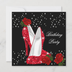 Invitación Tacones Altos Elegantes con Brillo Rosa Roja Cumpl