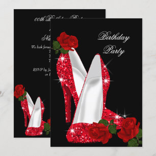 Invitación Tacones Altos Elegantes con Brillo Rosa Roja Negra