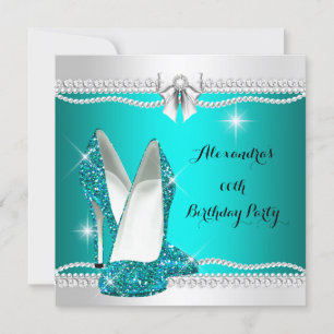 Invitación Tacones Altos Elegantes de Brillo Glamurosos Turqu