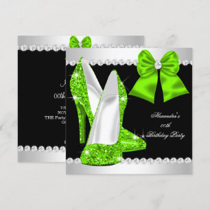 Invitación Tacones altos elegantes de purpurina verde lima pa