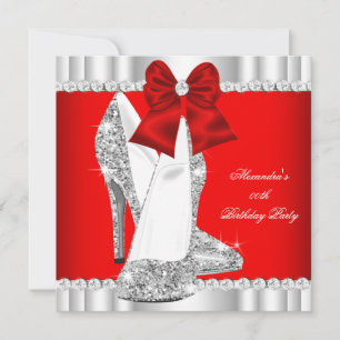 Invitación Tacones Altos Elegantes Rojo Glamour Brillo Platea