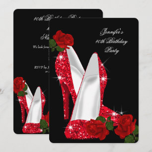 Invitación Tacones Altos Elegantes Rosa Roja Negra Fiesta de