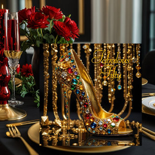 Invitación Tacones Altos Fabulosos con Brillo Rojo Azul Dorad