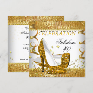 Invitación Tacones altos fabulosos de 40 brillo blanco dorado