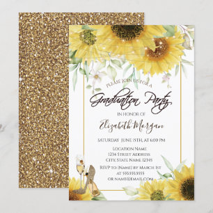 Invitación Tacones altos girasoles brillo dorado fiesta de gr