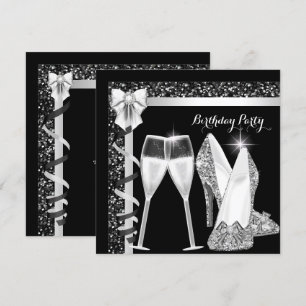 Invitación Tacones altos Glitter Glamour Plata Negro Champán