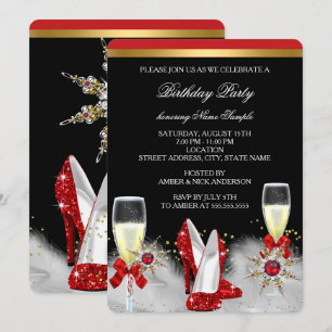 Invitación Tacones altos Glitter Gold Rojo Negro Plata Champa