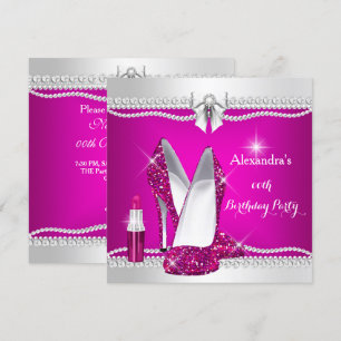Invitación Tacones Altos Lápiz Labial Rosa Brillante Glamour