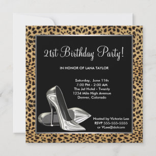 Invitación Tacones Altos Leopardo Cumpleaños 21 de Mujer