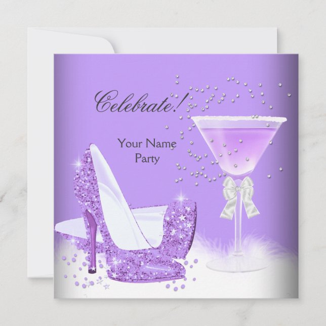 Invitación Tacones altos Morado Margarita para todas las ocas (Anverso)
