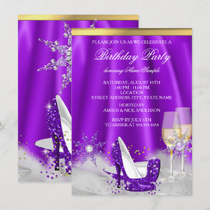 Invitación Tacones altos morados Fiesta de copas de champán d