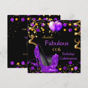 Invitación Tacones altos morados Globos dorados Fiesta de cum