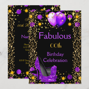Invitación Tacones altos morados Globos dorados Fiesta de cum