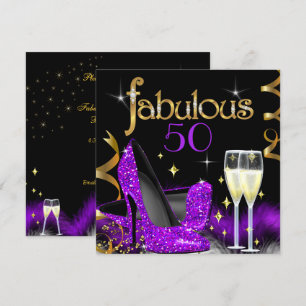 Invitación Tacones altos morados para fiesta fabulosos 50 dor