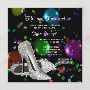 Invitación Tacones altos negros de confeti para fiesta de cum