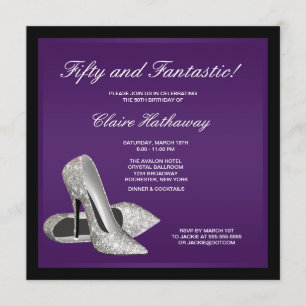 Invitación Tacones altos negros morados Cumpleaños 50 de muje