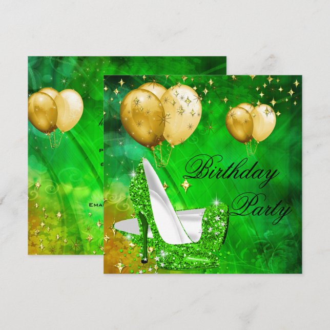 Invitación Tacones altos para fiesta de cumpleaños verde lima (Anverso / Reverso)